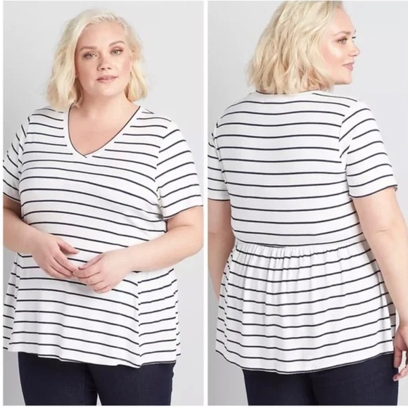 Lane Bryant Striped Peplum Tee Plus Size Casual NWT Size 18-20 - Picture 1 of 7